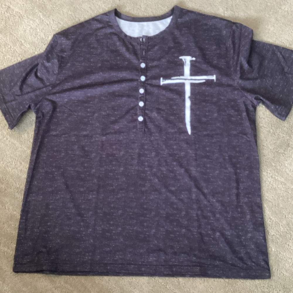New Amazon Men's Christian Short Sleeve Henley Shirt